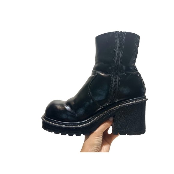 Lower East Side Chunky Platform Boots 9 Black Faux Leather Retro Ankle Boots - Picture 4 of 16